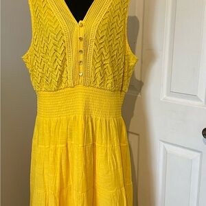 J. CEE Boho Yellow Lace Midi Dress - Size 3X - Smocked Plus Size Peasant Dress